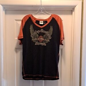 Harley-Davidson Black & Rust Orange Raglan Graphic Tee